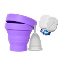 Copa Menstrual Mooncup + Esterilizador plegable + Pastillas Milton