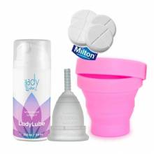 Copa menstrual Mooncup + Esterilizador plegable + Lubricante + Pastillas Milton