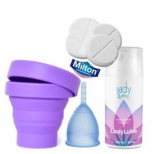 Copa menstrual Lunette + Esterilizador plegable + Lubricante + Pastillas Milton