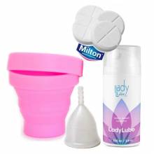 Copa menstrual Iriscup + Esterilizador plegable + Lubricante + Pastillas Milton