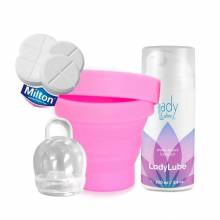 Copa menstrual FemmyCycle + Esterilizador plegable + Lubricante + Pastillas Milton