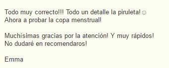 Opiniones de Copas Menstruales por Email